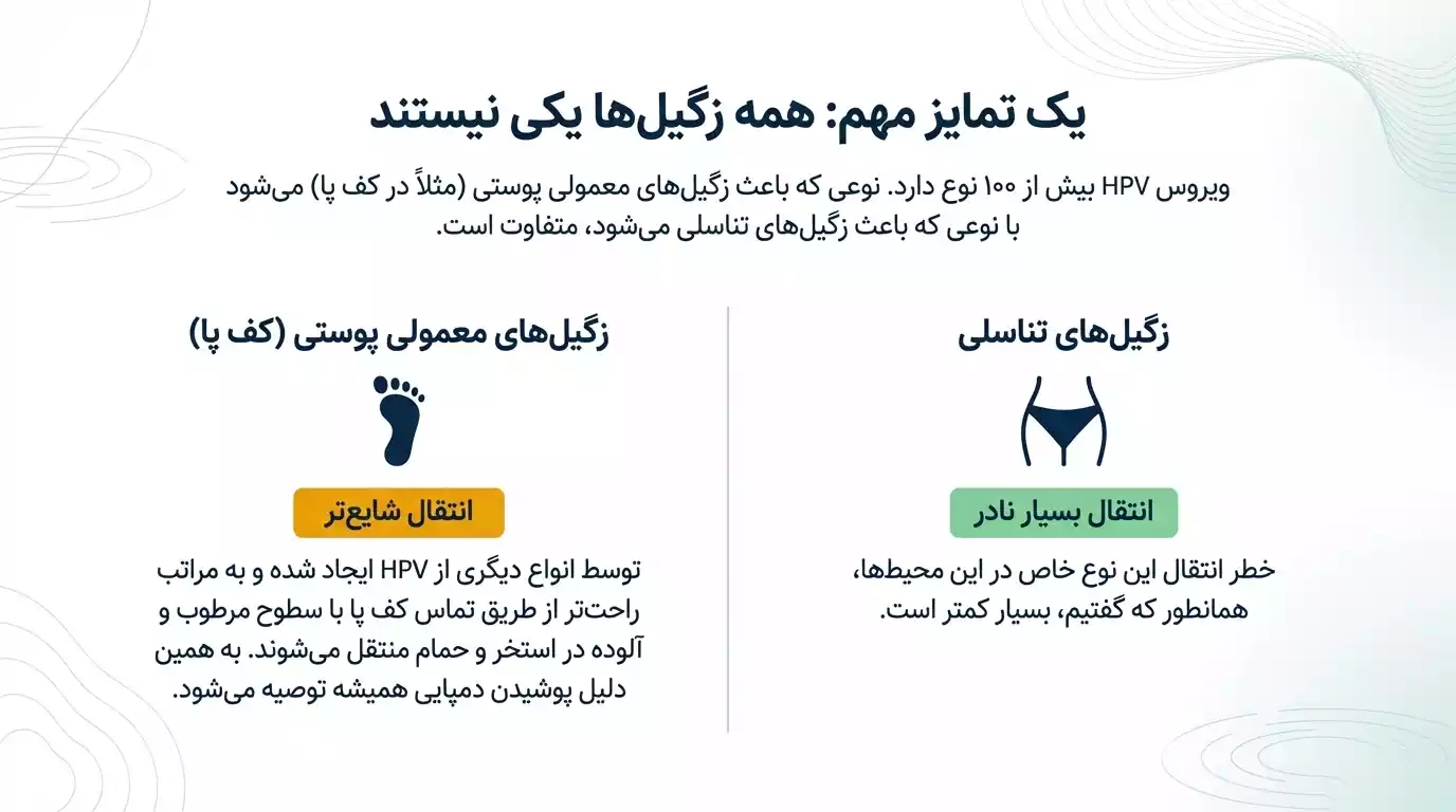 تفاوت ببین انتقال زگیل تناسلی و سایر زگیلها در استخر