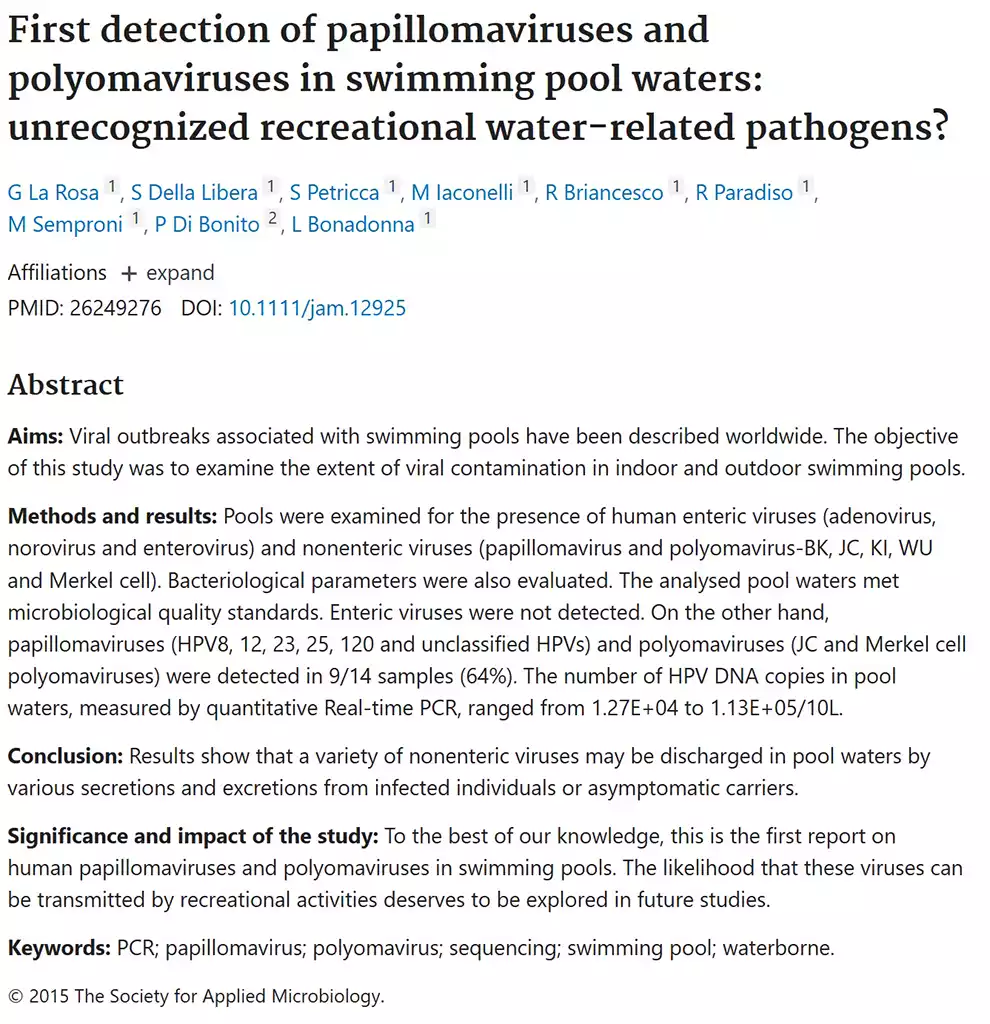 اولین شناسایی ویروس پاپیلوما در آب استخرها